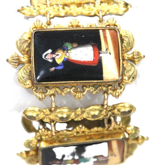 ANTIQUE GEORGIAN HAND PAINTED FOUR PANEL PORTRAIT BRACELET - Picture 2 of 8